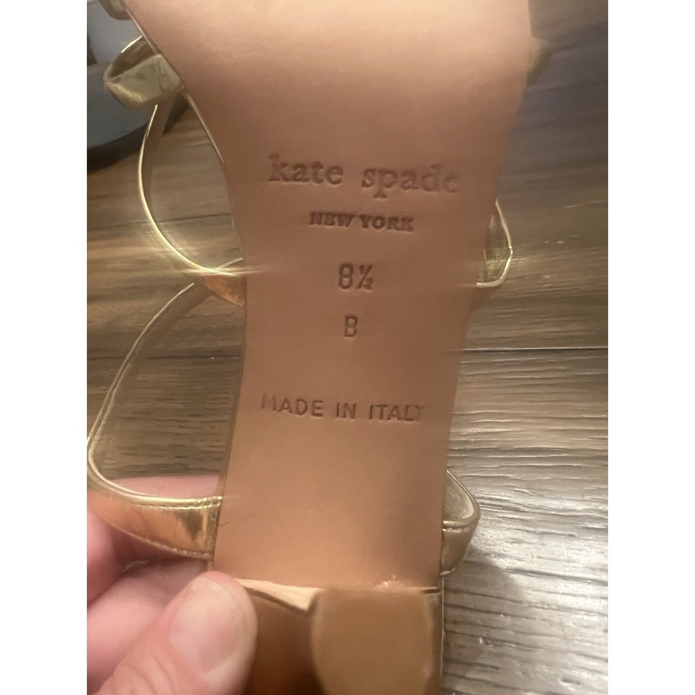 KATE SPADE Women's Sz 8.5 B Metallic Gold Leather Ankle Strap Pumps Heel Sandals - Picture 5 of 14